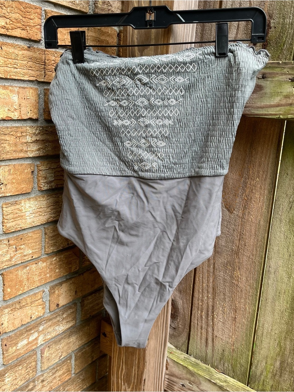 aerie Light Gray Strapless Smocked One-Piece Swimsuit